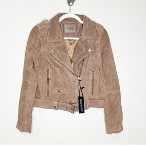 Blank NYC Womens Suede Moto Jacket Cropped Notch Collar Sand Stoner Small NWT